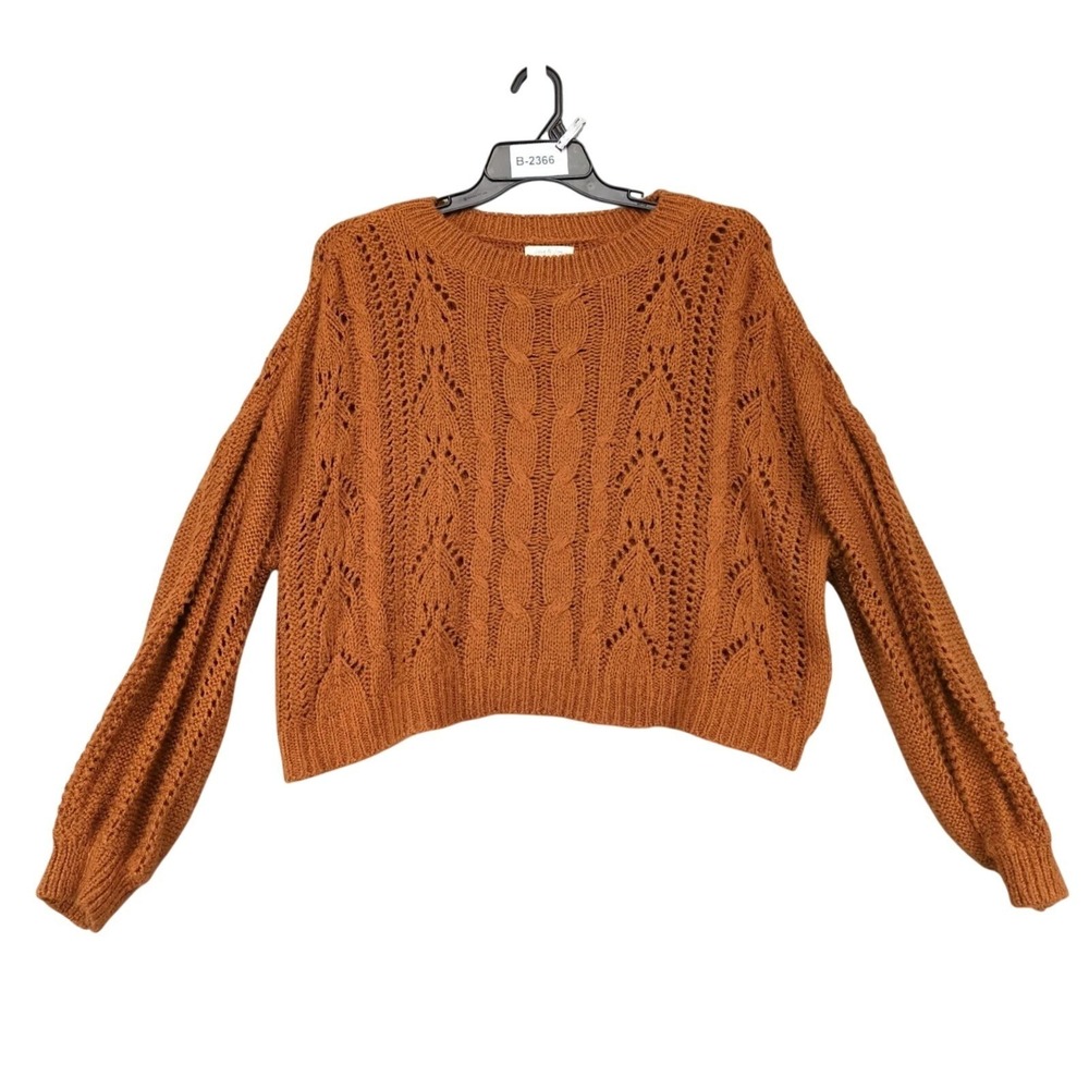 Jolie & Joy Copper Boxy Oversized Sweater Womens L Cable Knit Fuzzy Cozy Cottage